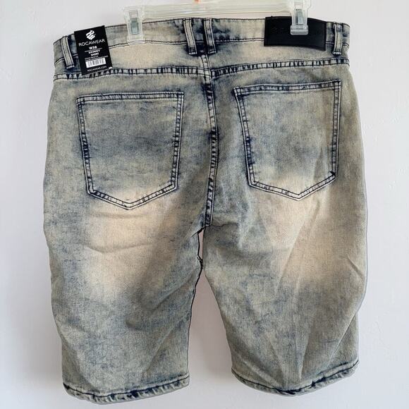 NWT Rocawear Men’s Skinny Short Vintage Blue Cloud Waist 38 RWJ6139 Jean Shorts - Picture 5 of 8
